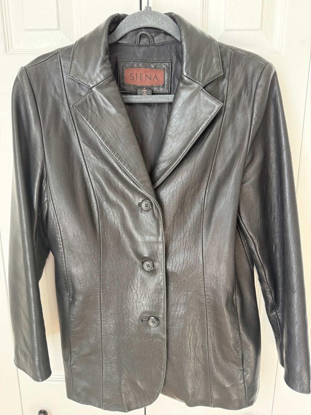 Vintage Siena Black Leather Button-Front Women's Blazer Size 8